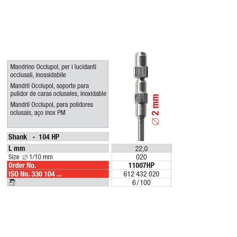 Occlupol Mandrel for occlusal surface polishers
