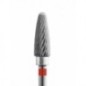 Tungsten carbide cutter, red (5 x 14)mm - wide rounded cone