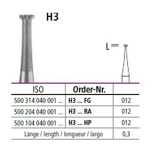 Tungsten carbide bur - fissure disk, Н3 * 012НР