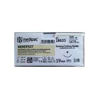 Хирургична игла 3/8 (19 мм, триъгълно сечение) , резорбируем конец "Monofast" 75 см (полигликолова к-на)