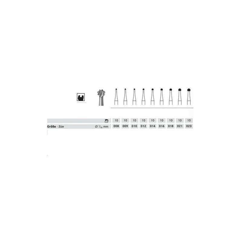 Round steel burs, pack of 10 pcs.