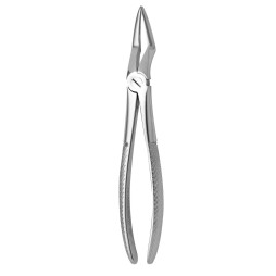 Extraction forceps for upper roots, curved tips.