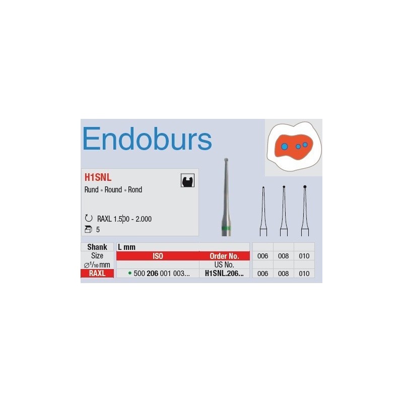 Special endodontic round TC bur "Endobur"- efficiency cut (RA)