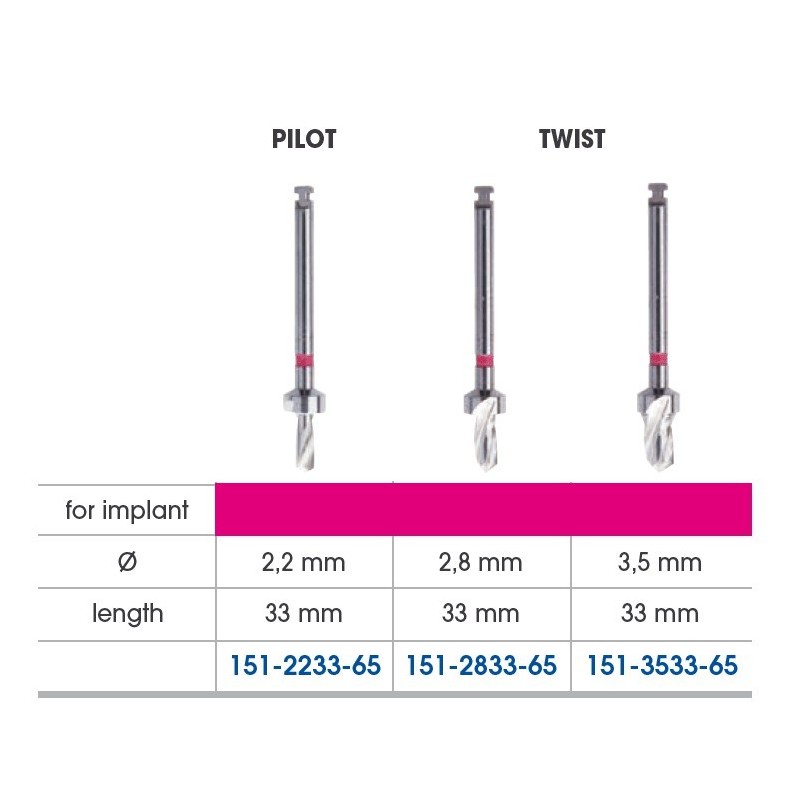 Pilot drill for short implant 6,5 mm (depth stop)