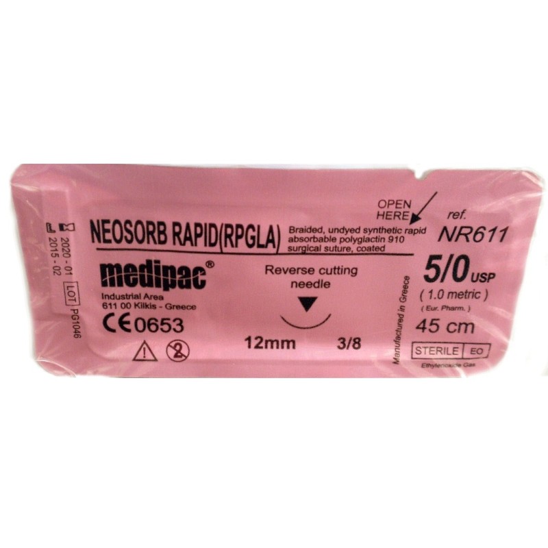 Surgical needle 3/8 (12mm / reverse cutting) with rapid absorbable suture "Neosorb rapid" 5/0 (45cm)