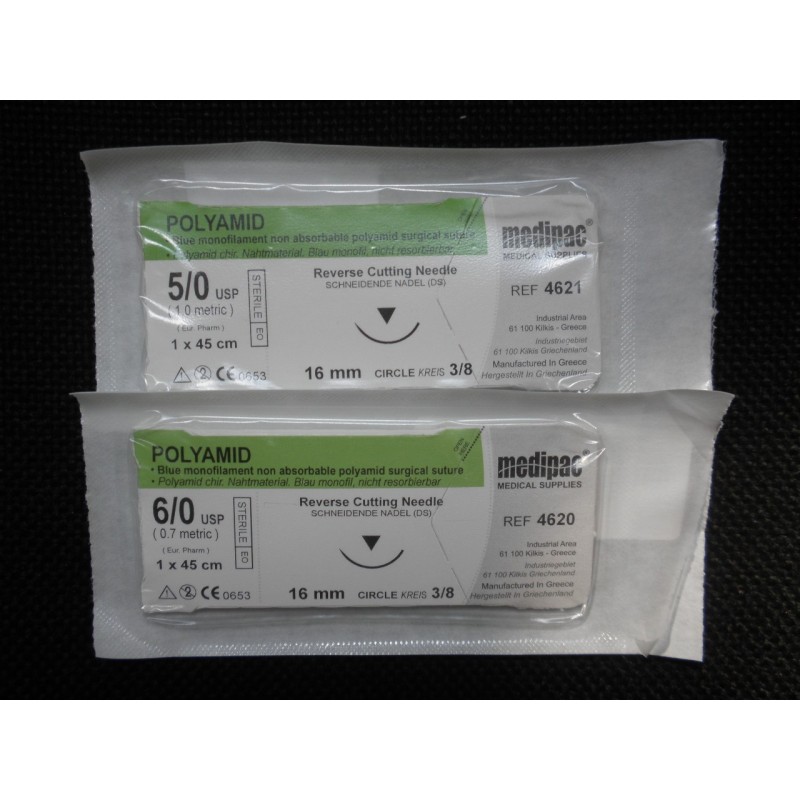 Surgical needle 3/8 (16mm) with monofilament suture Polyamid (45cm)