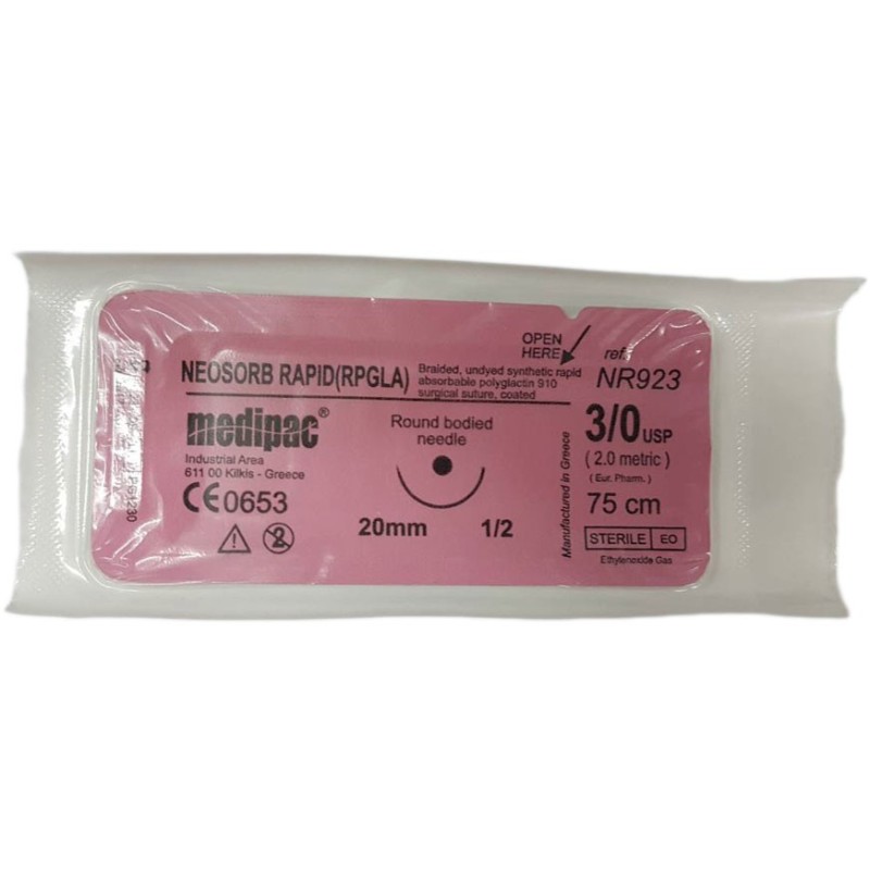 Surgical needle 1/2 (20 mm, round bodied), synthetic rapid absorbable suture "Neosorb rapid" (75 cm) Surgical needle 1/2 (20 mm, round bodied), synthetic rapid absorbable suture "Neosorb rapid" (75 cm)