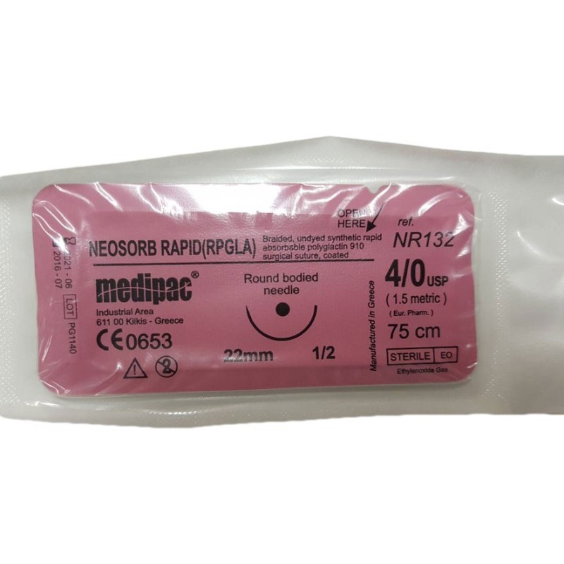 Surgical needle 1/2 (22 mm, round bodied), synthetic rapid absorbable suture "Neosorb rapid" (75 cm) Surgical needle 1/2 (22 mm, round bodied), synthetic rapid absorbable suture "Neosorb rapid" (75 cm)