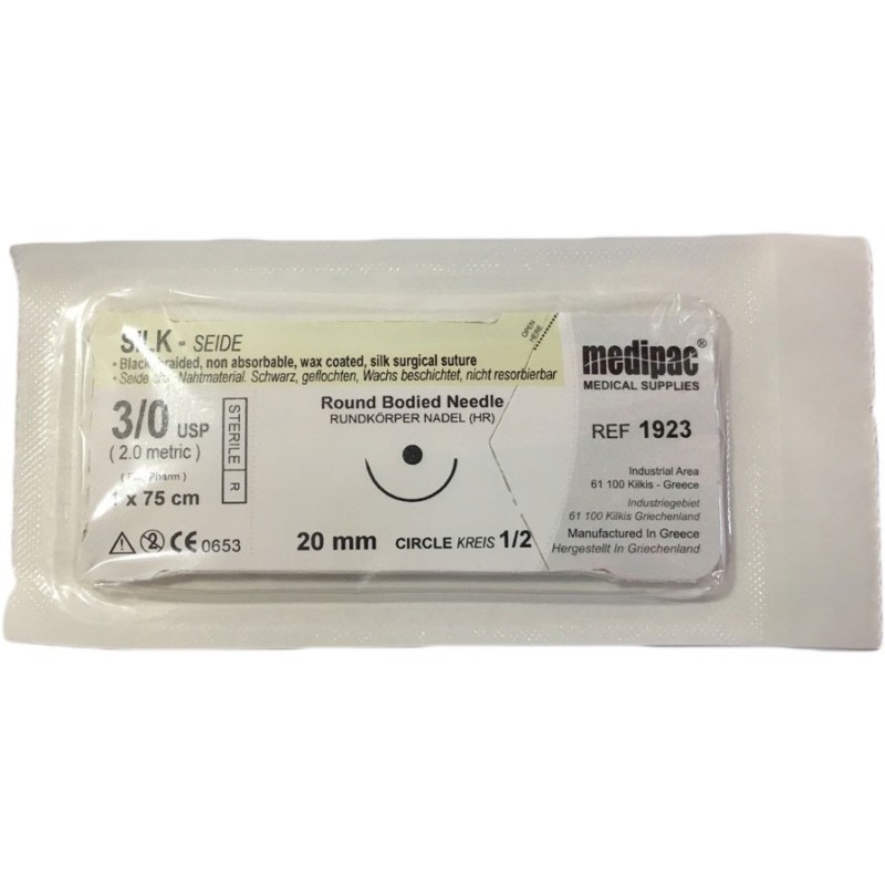 Surgical needle 1/2 (20 mm, round bodied) with suture "Silk" 3/0 (75 cm)
