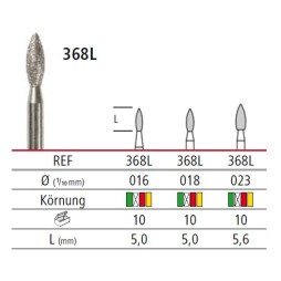 Diamond bur long egg - 368L, turbine FG