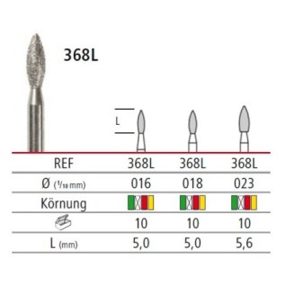 Diamond bur long egg - 368L, turbine FG