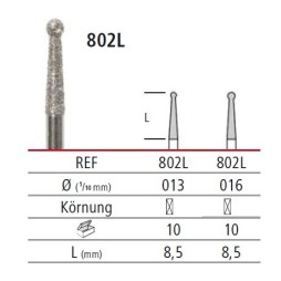 Diamond bur - ball with long addition 802L, turbine FG