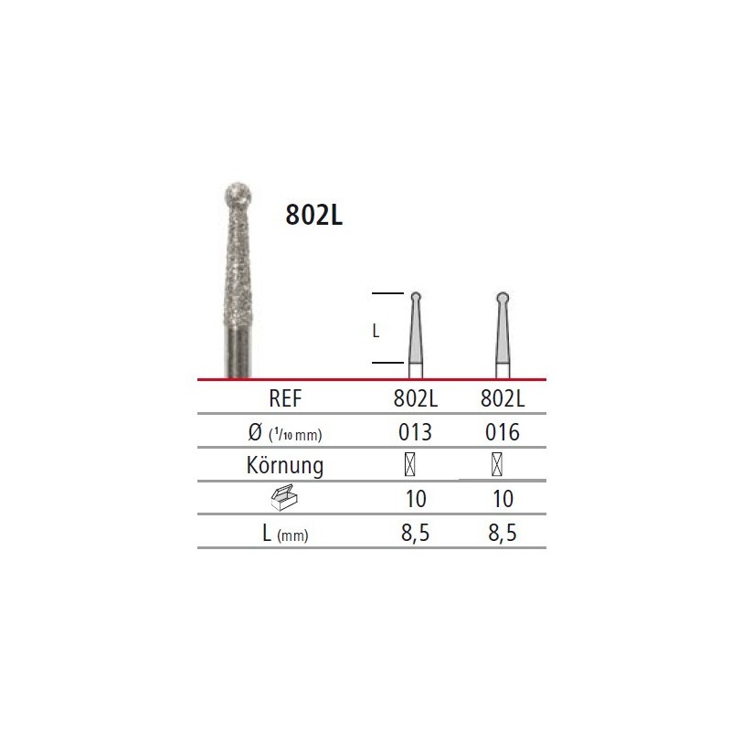 Diamond bur - ball with long addition 802L, turbine FG