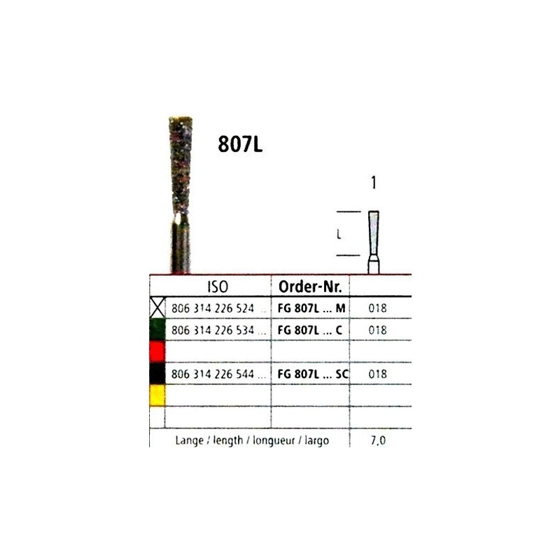 Diamond bur - long inverted cone 807L, turbine FG