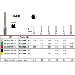 Diamond bur - cylinder, rounded edge 836KR, turbine FG