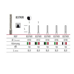 Diamond bur - long cylinder round edge 837KR, turbine FG