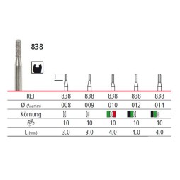 Diamond bur - rounded cylinder 838, turbine FG