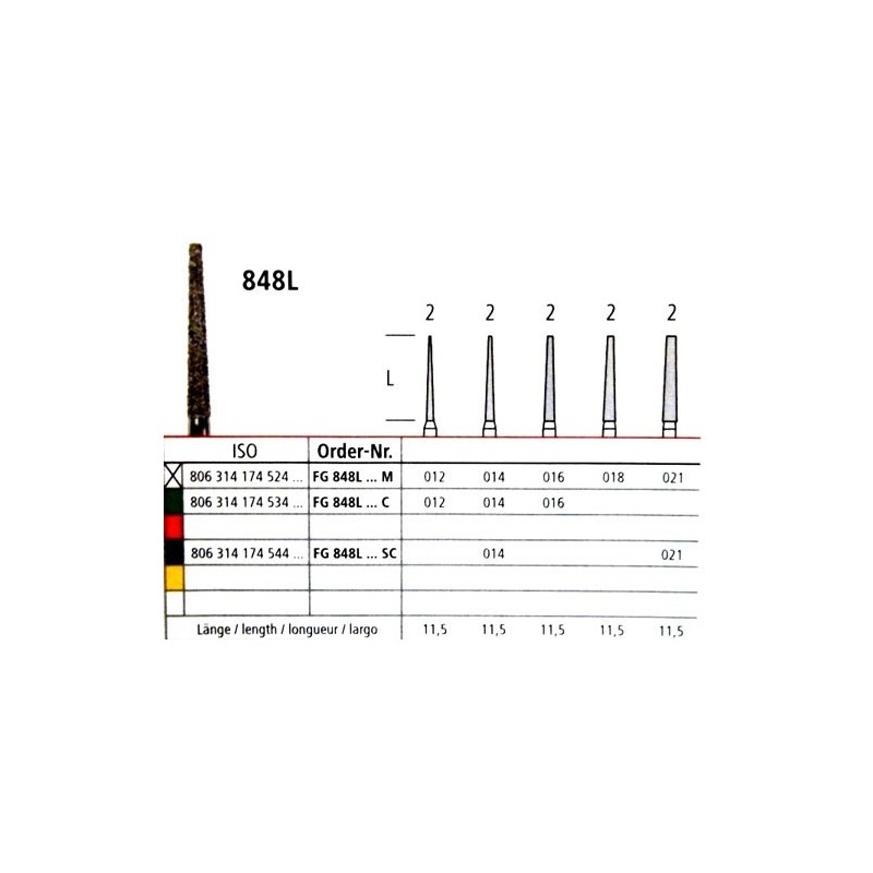 Diamond bur - long truncated cone 848L, turbine FG