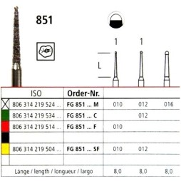 Diamond bur - cone with safety tip 851, turbine FG