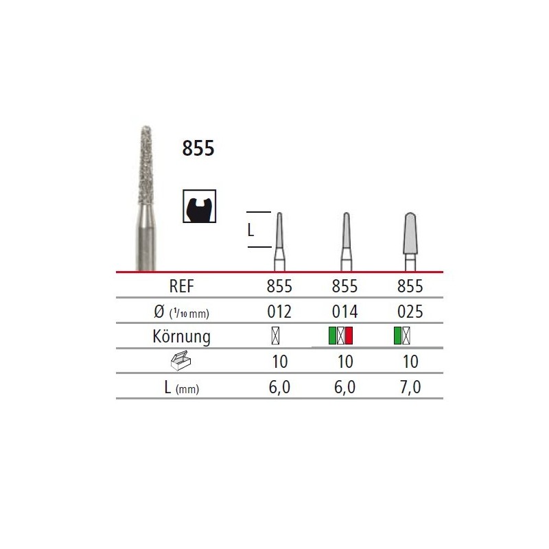 Diamond bur - cone round end 855, turbine FG
