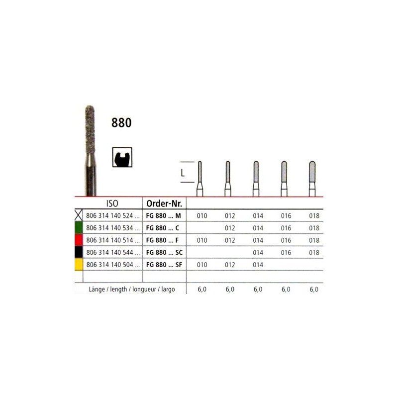 Diamond bur - cylinder round end 880, turbine FG