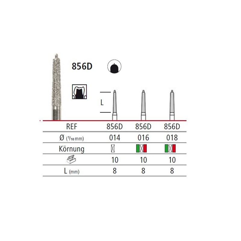 Diamond bur - cone with guide pin 856D, turbine FG