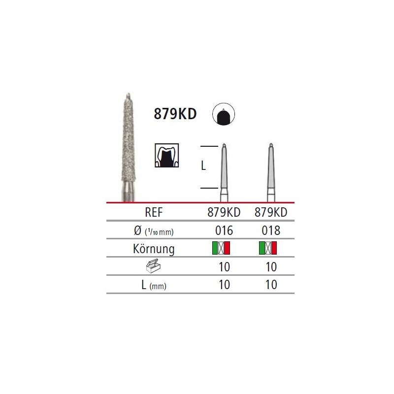 Diamond bur - cone with guide pin 879KD, turbinbe FG