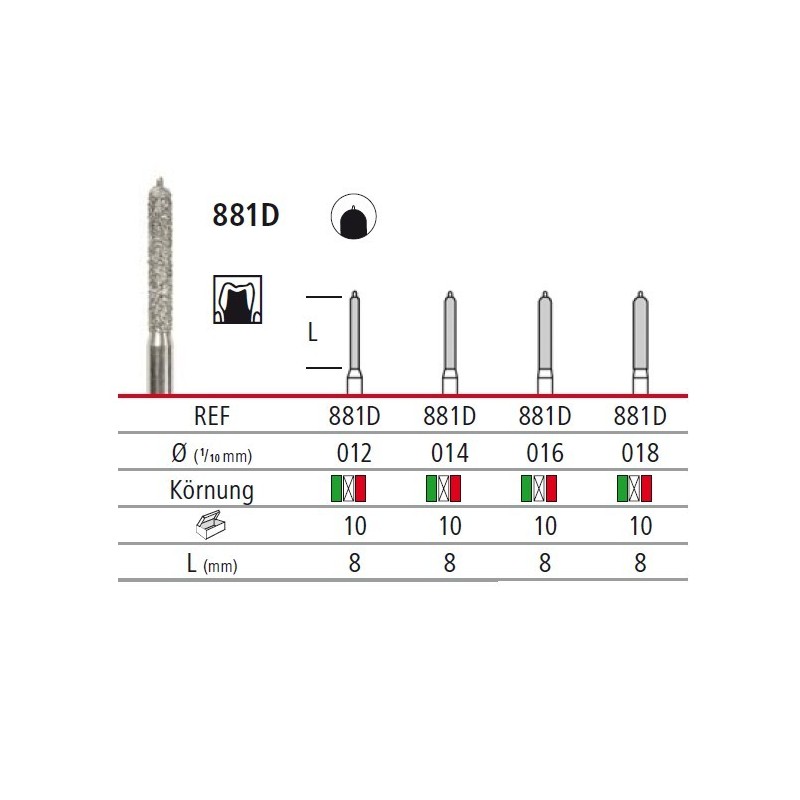 Diamond bur - cylinder with guide pin 881D, turbine FG