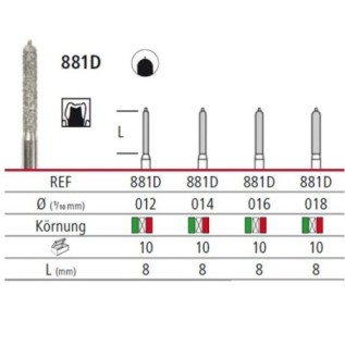 Diamond bur - cylinder with guide pin 881D, turbine FG
