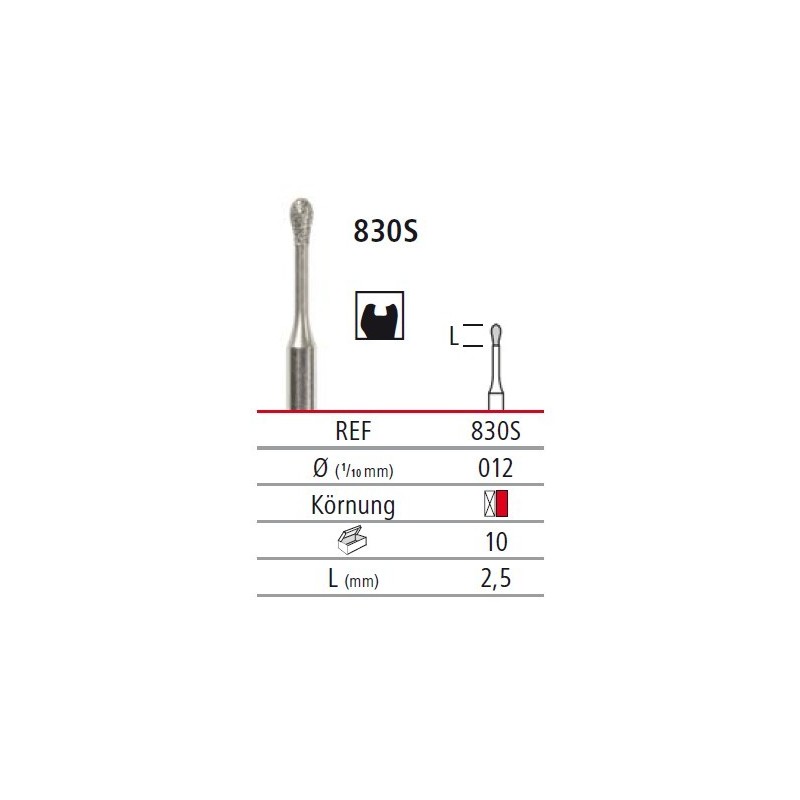 Diamond bur for micropreparation - inverted pear 830S, turbine FG