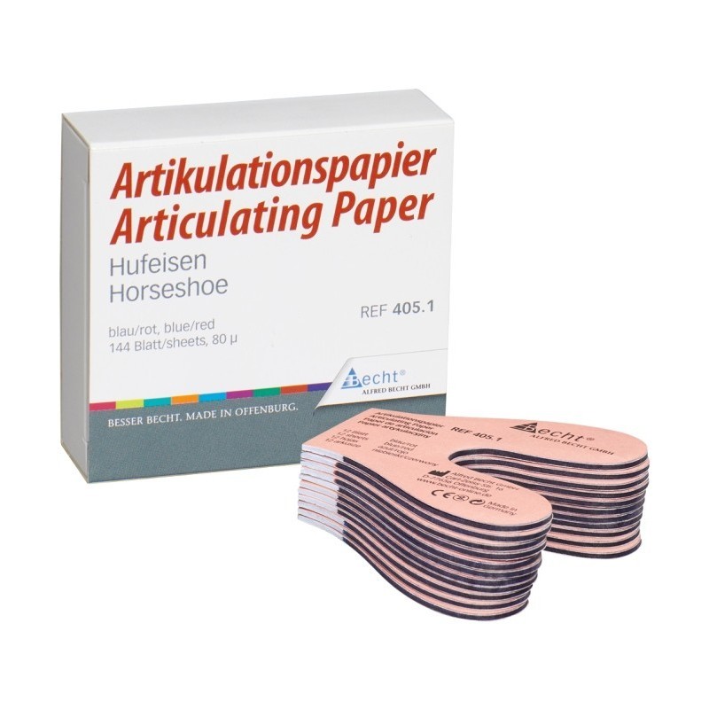 Articulating paper, 80μ horseshoe bilateral red/blue - 12 sheets/book Articulating paper, 80μ horseshoe bilateral red/blue - 12 sheets/book
