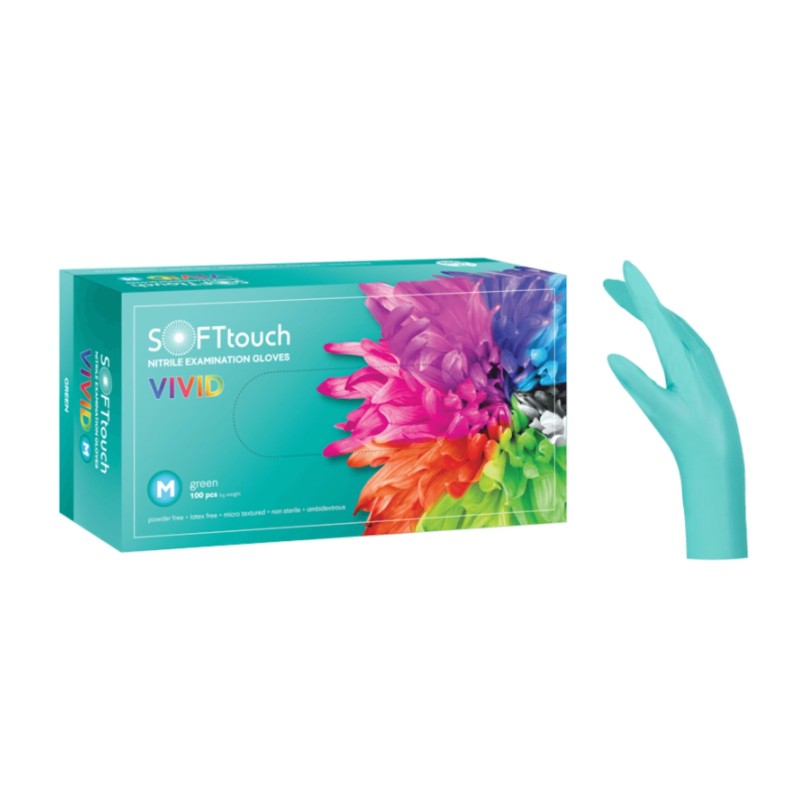 Examination nitrile gloves Vivid Soft Touch, green  - box (100 pc)