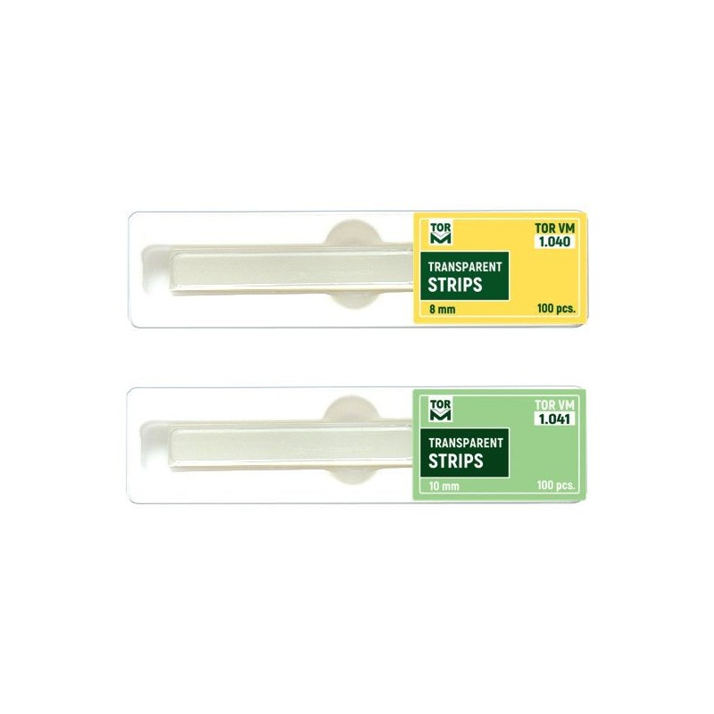 Straihght transparent strips in 95 mm length.