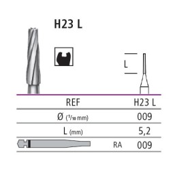 Tungsten carbide bur - fissure preparation (cone), H23L * RA (righ-angle handpiece)